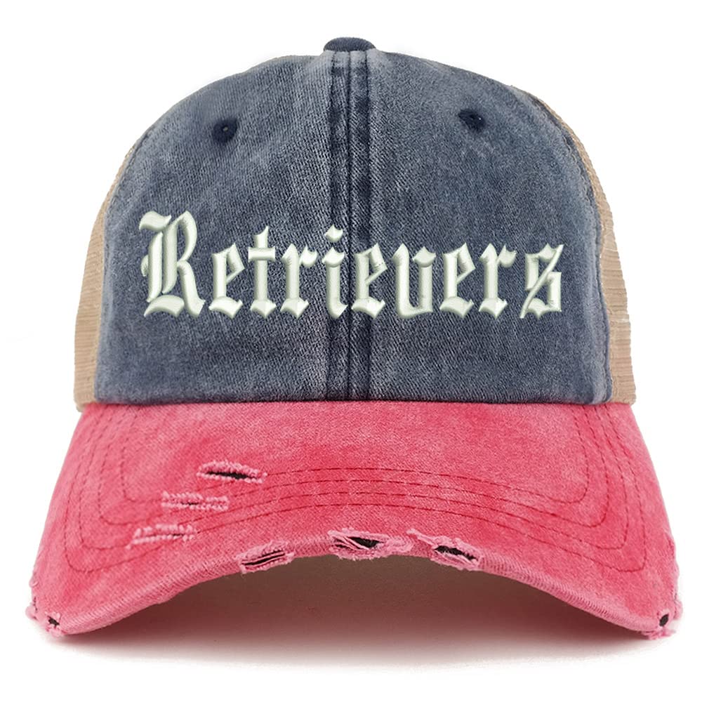Trendy Apparel Shop Old English Retrivers Frayed Bill Trucker Mesh Back Cap