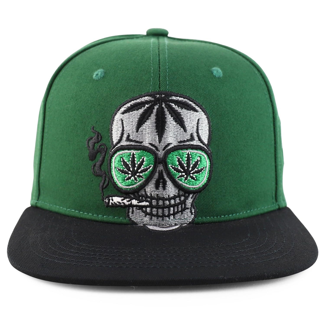 Trendy Apparel Shop Skull Head Smoking Marijuana Flat Bill Snapback Baseball Cap