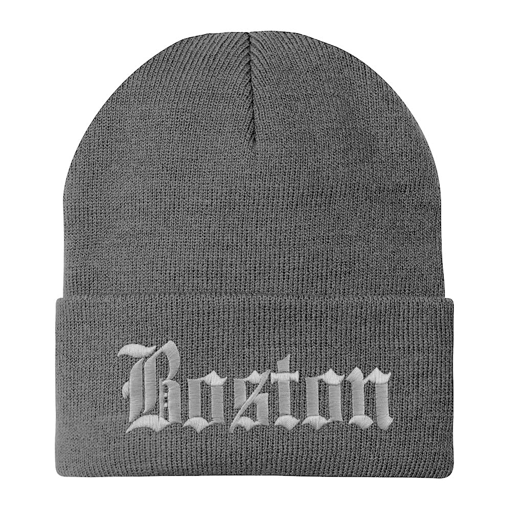 Trendy Apparel Shop Boston Old English Embroidered Long Cuff Beanie