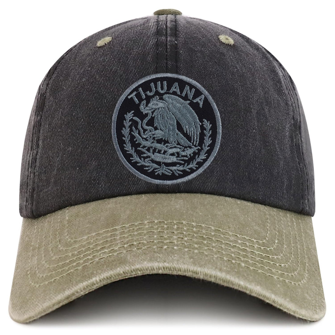 Trendy Apparel Shop Tijuana Mexico Charcoal Embroidered Patch Pigment Dyed Washed Baseball Cap