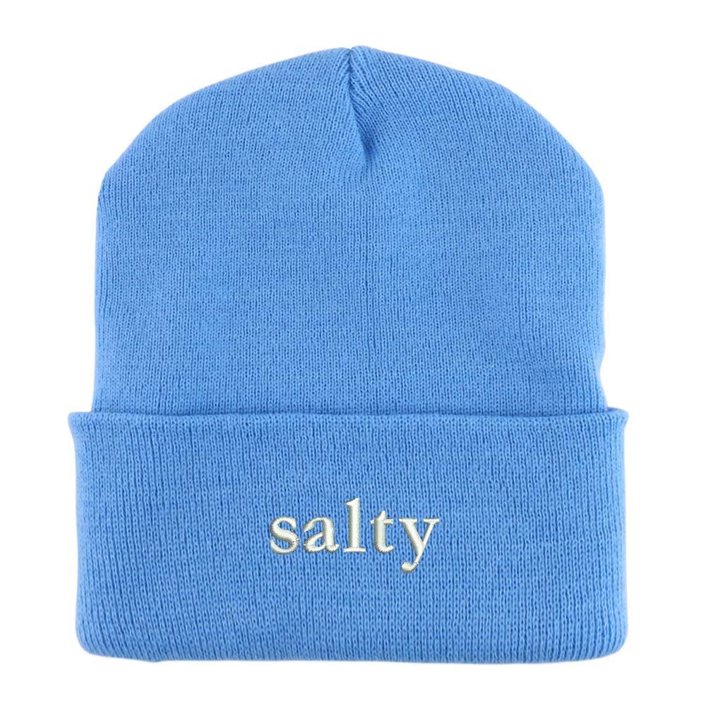 Trendy Apparel Shop Salty Embroidered Made in USA Cuff Folded Acylic Knit Winter Beanie Hat