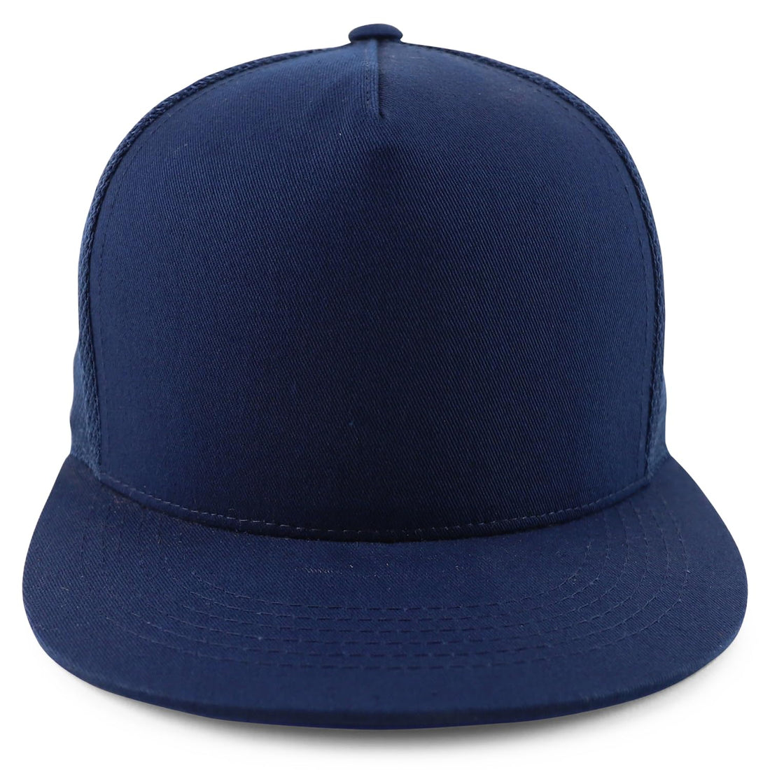 Trendy Apparel Shop Plain Structured 5 Panel Mesh Back Flat Bill Snapback Cap