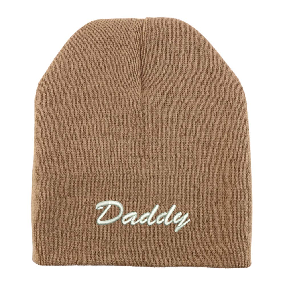 Trendy Apparel Shop Daddy Script Font Embroidered Made in USA Short Acrylic Knit Winter Beanie Hat