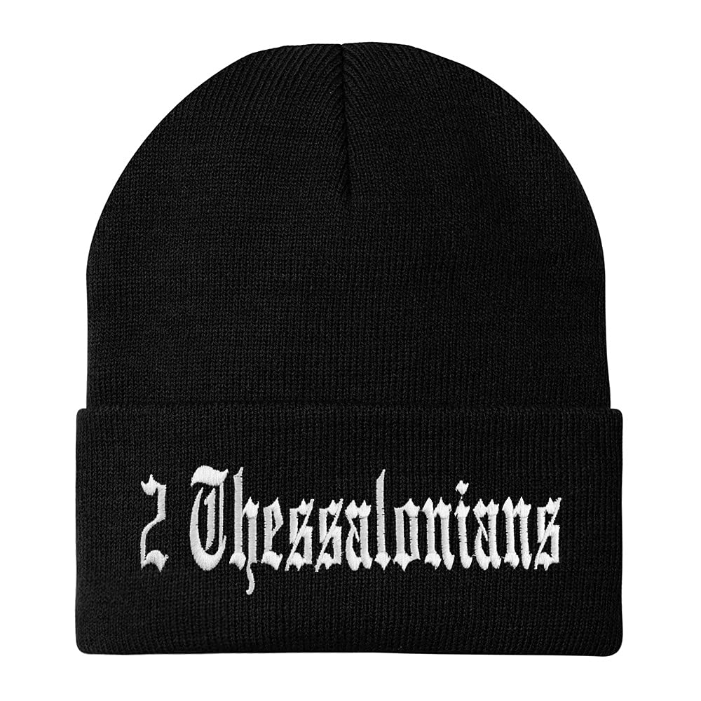 Trendy Apparel Shop 2 Thessalonians Old English Embroidered Long Cuff Beanie
