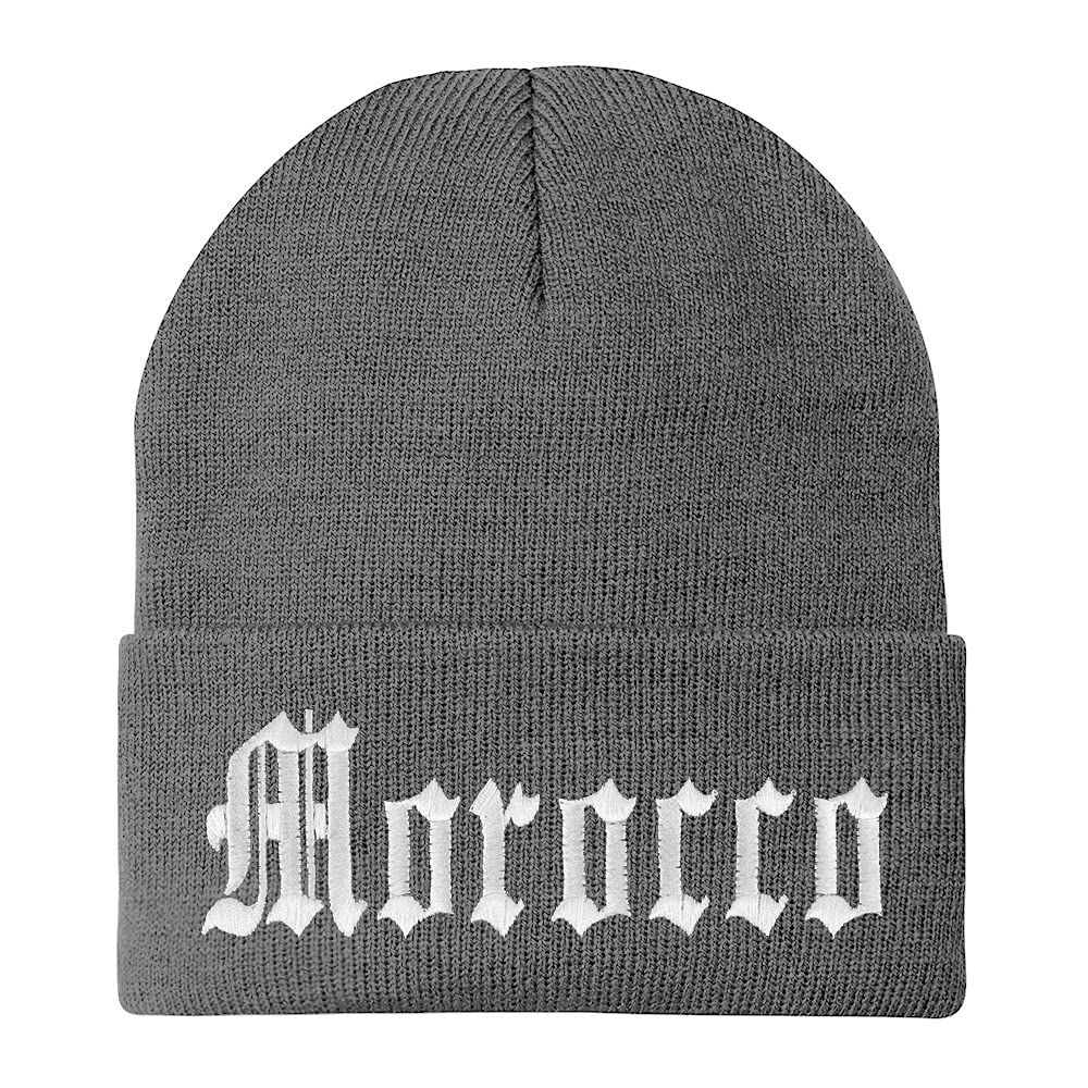 Trendy Apparel Shop Morocco State Old English Embroidered Long Cuff Beanie