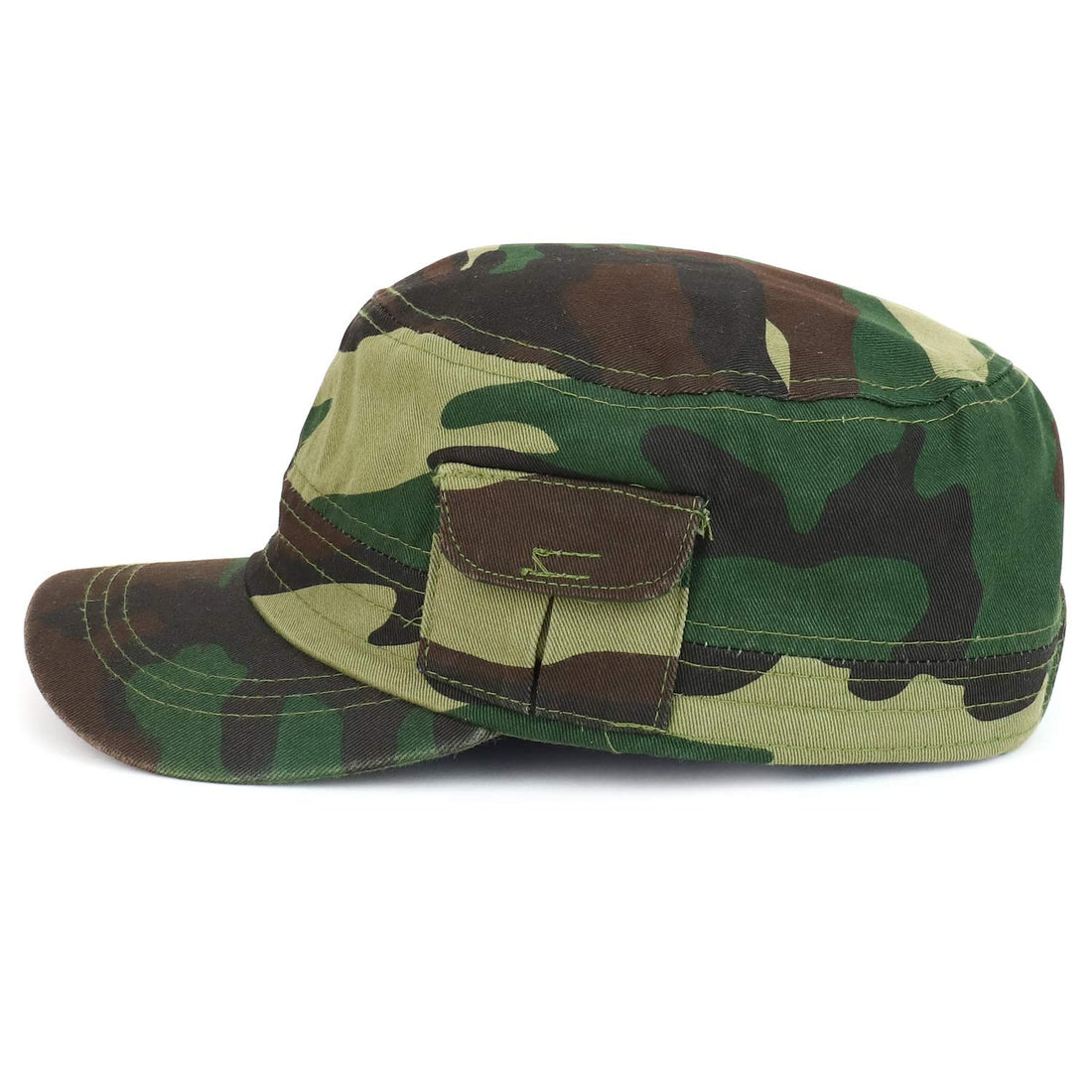 Trendy Apparel Shop Plain Castro Flat Top Style Army Cap with Pocket