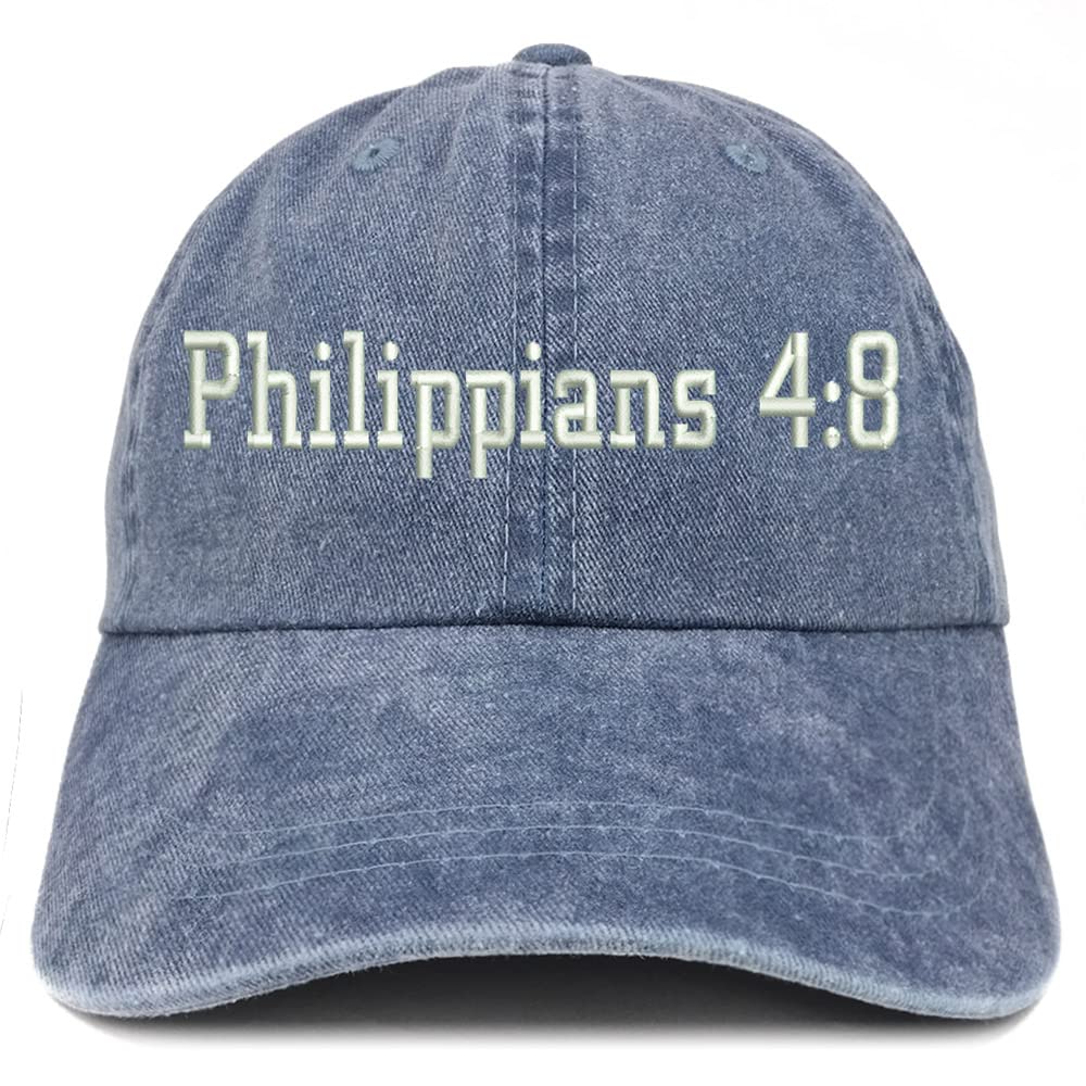 Trendy Apparel Shop Philippians 4:8 Washed Pigment Dyed Baseball Cap