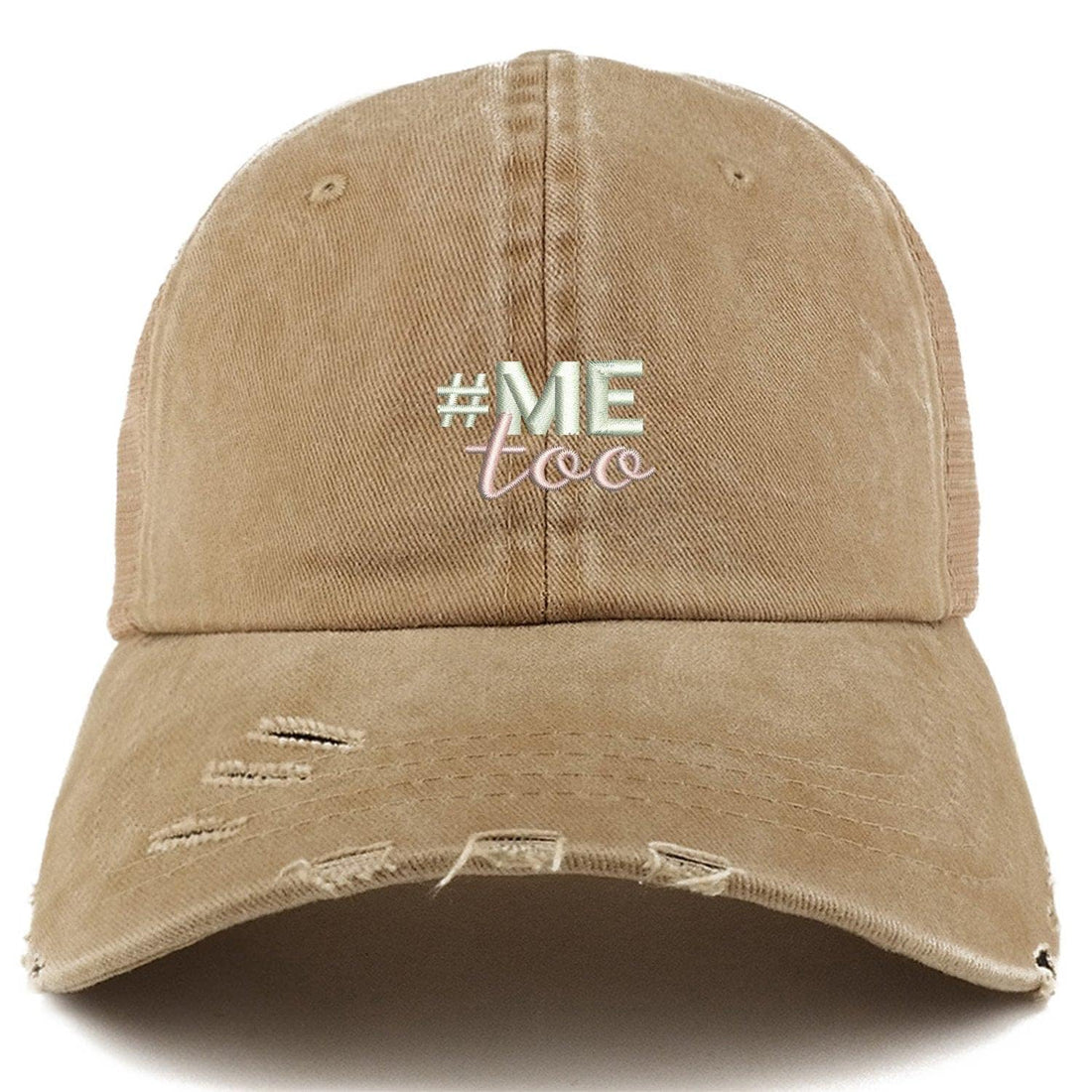 Trendy Apparel Shop #Me Too Movement Embroidered Frayed Bill Trucker Mesh Cap