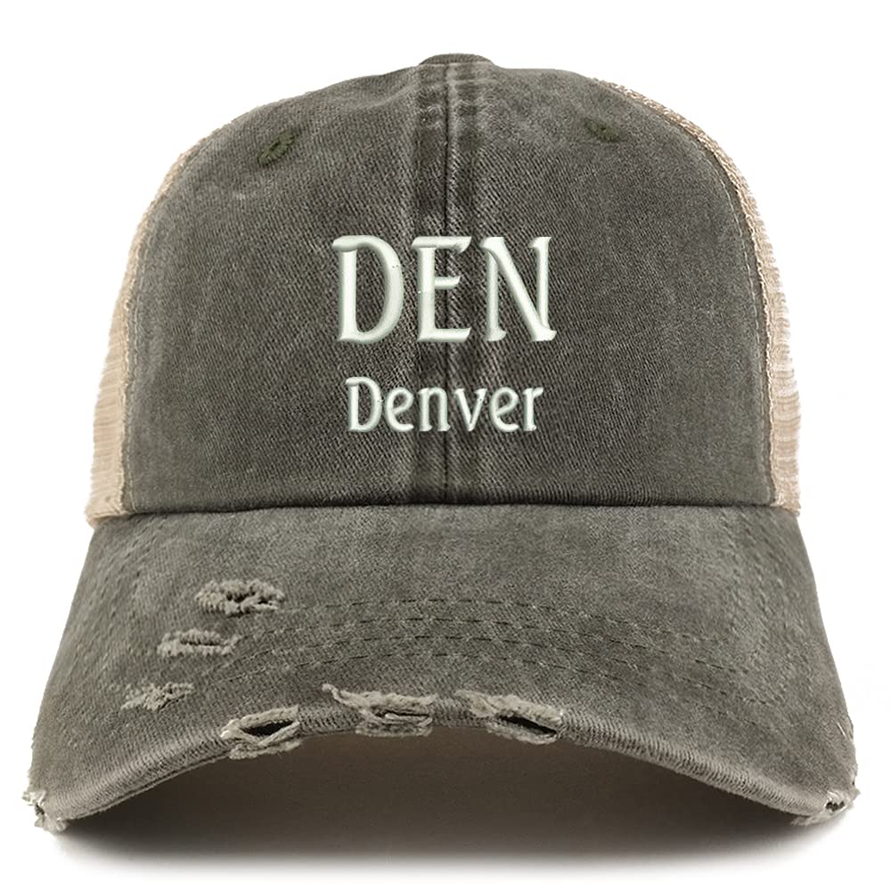 Trendy Apparel Shop DEN Denver Embroidered Frayed Bill Trucker Mesh Back Cap