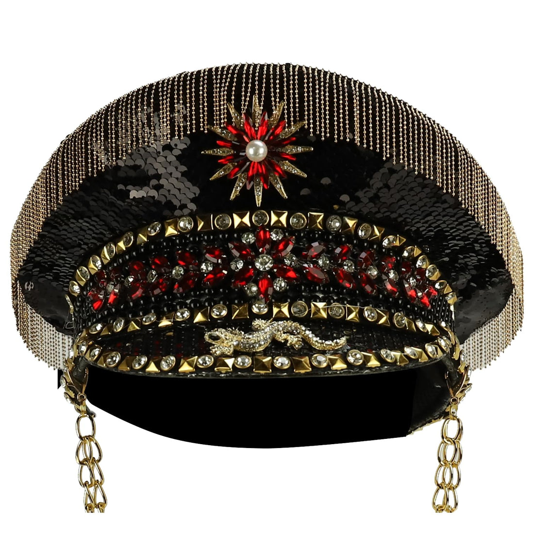 Trendy Apparel Shop Festival Party Sparkly Sequin Rhinestone Captain Hat