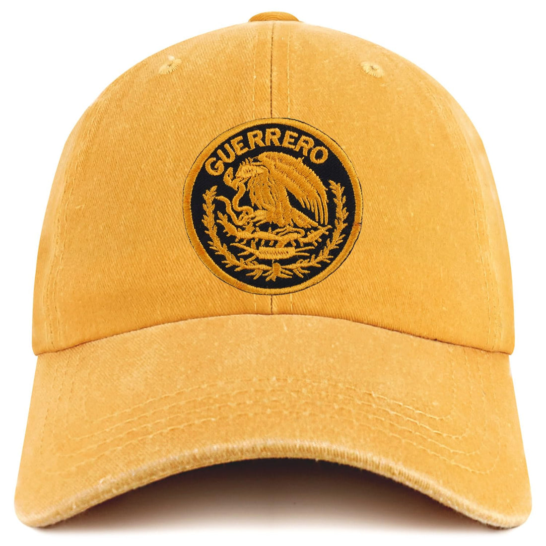 Trendy Apparel Shop Guerrero Mexico Gold Embroidered Patch Pigment Dyed Washed Baseball Cap
