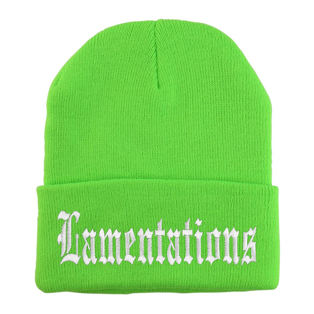 Trendy Apparel Shop Lamentations Old English Embroidered Long Cuff Beanie
