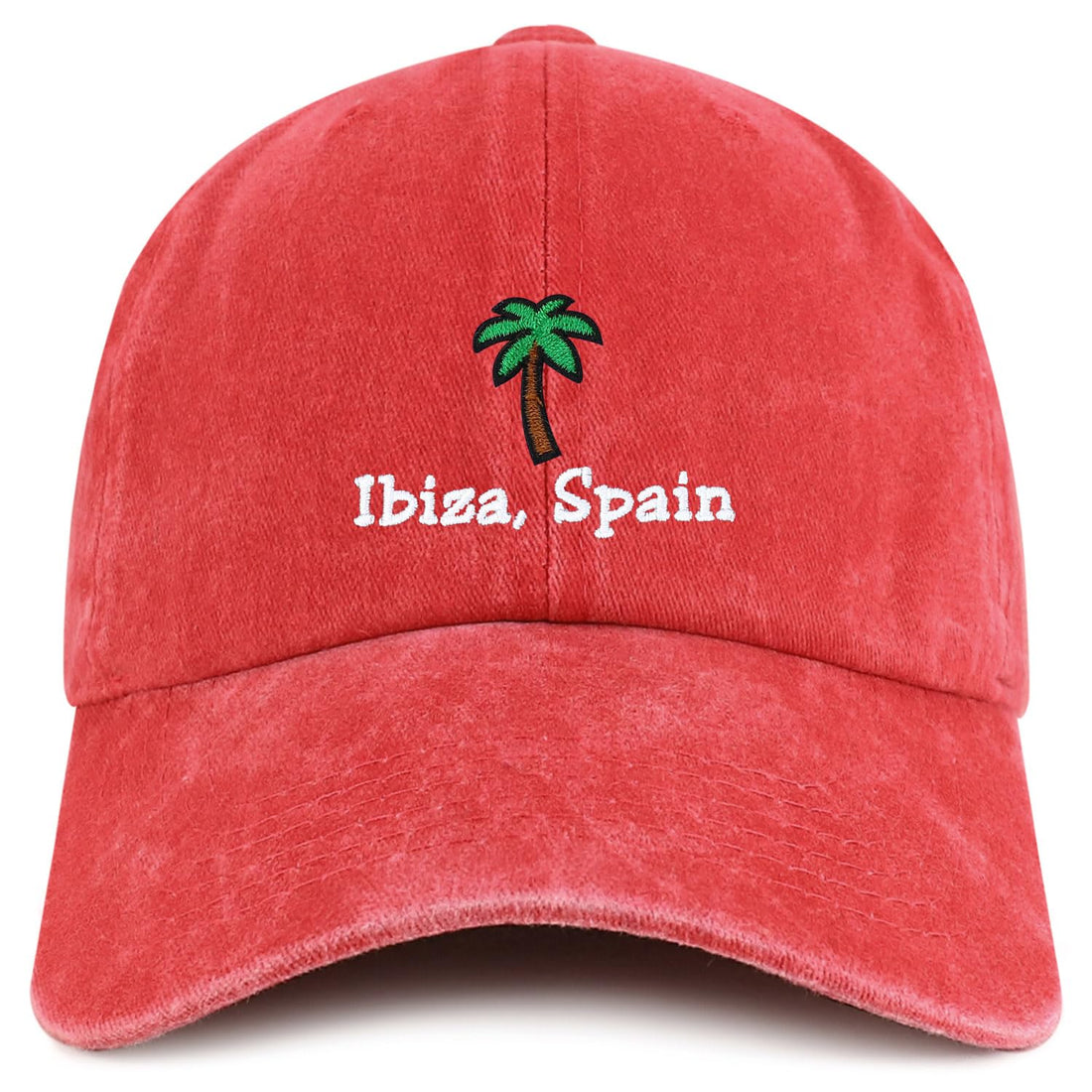 Trendy Apparel Shop Ibiza Spain with Palm Tree Embroidered Pigment Dyed Cotton Baseball Cap