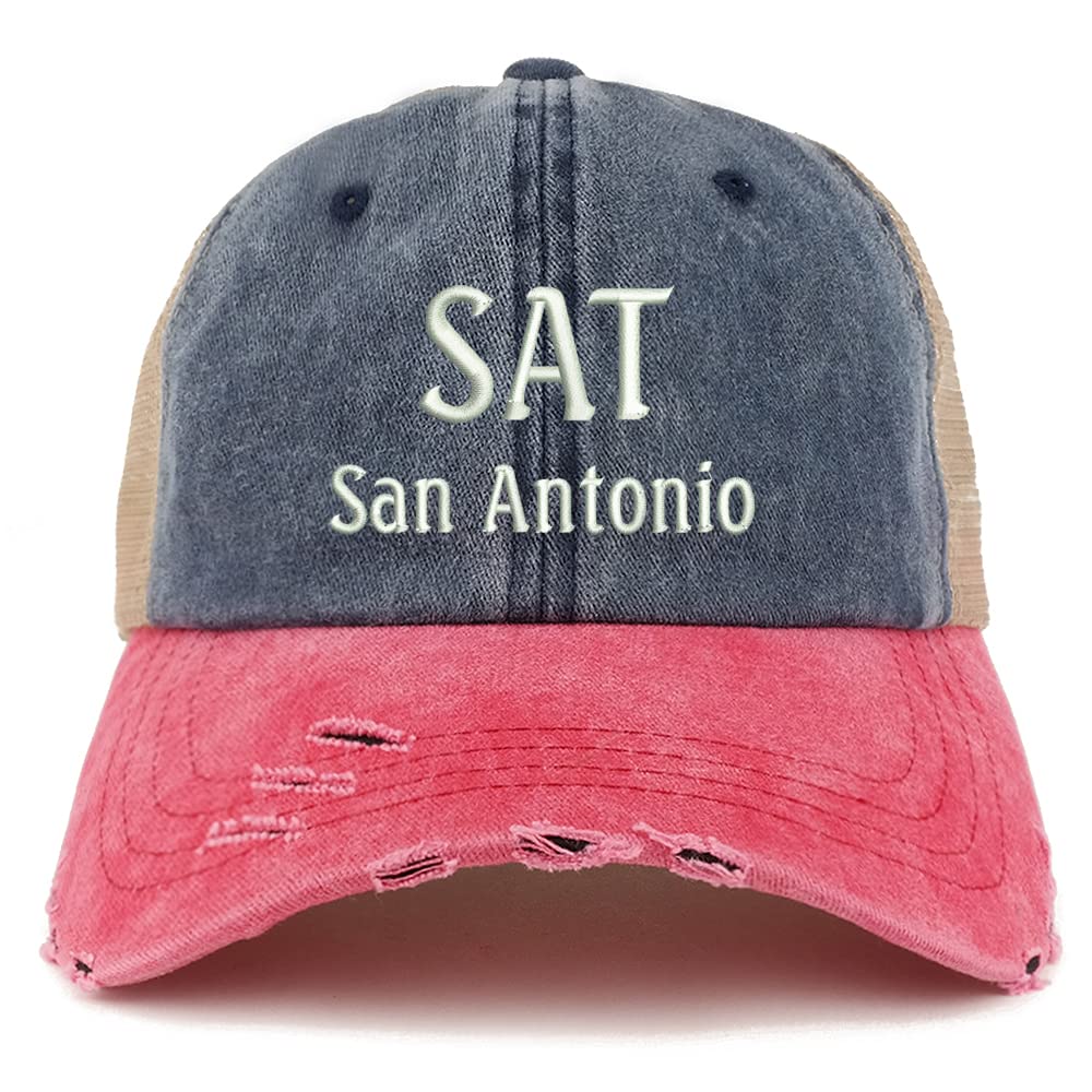 Trendy Apparel Shop SAN San Antonio Embroidered Frayed Bill Trucker Mesh Back Cap