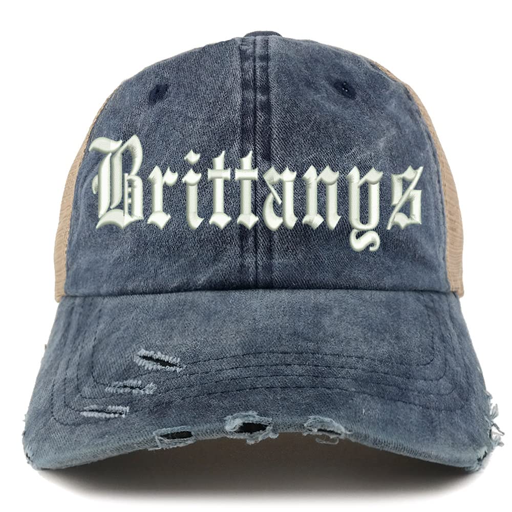 Trendy Apparel Shop Old English Brittanys Frayed Bill Trucker Mesh Back Cap