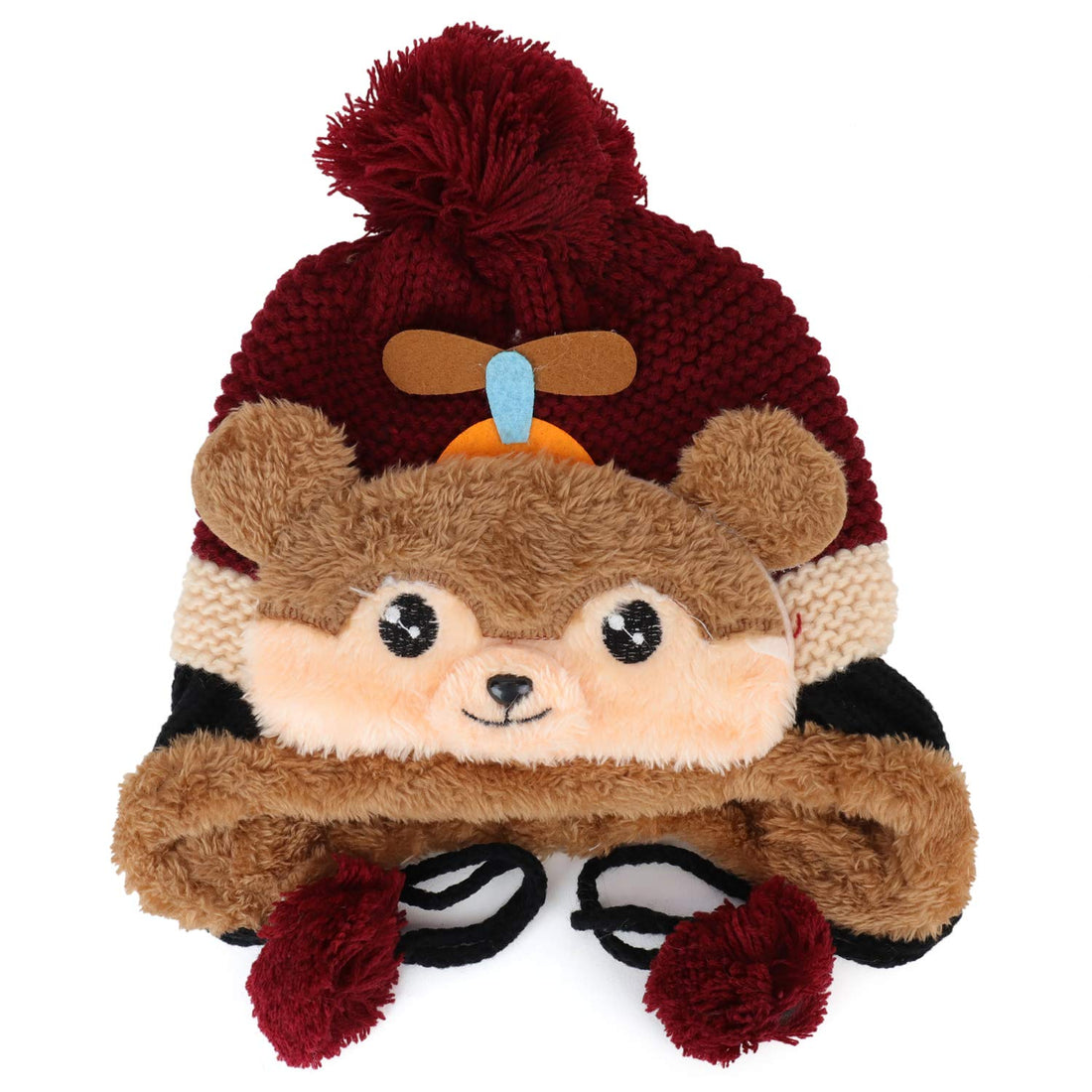 Trendy Apparel Shop Kid's Youth Size Bear Pom Knit Beanie with Tassel