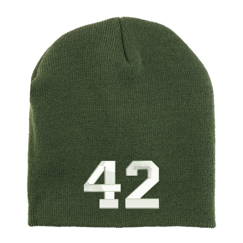 Trendy Apparel Shop Number 42 Collegiate Varsity Font Embroidered Made in USA Short Acrylic Knit Winter Beanie Hat