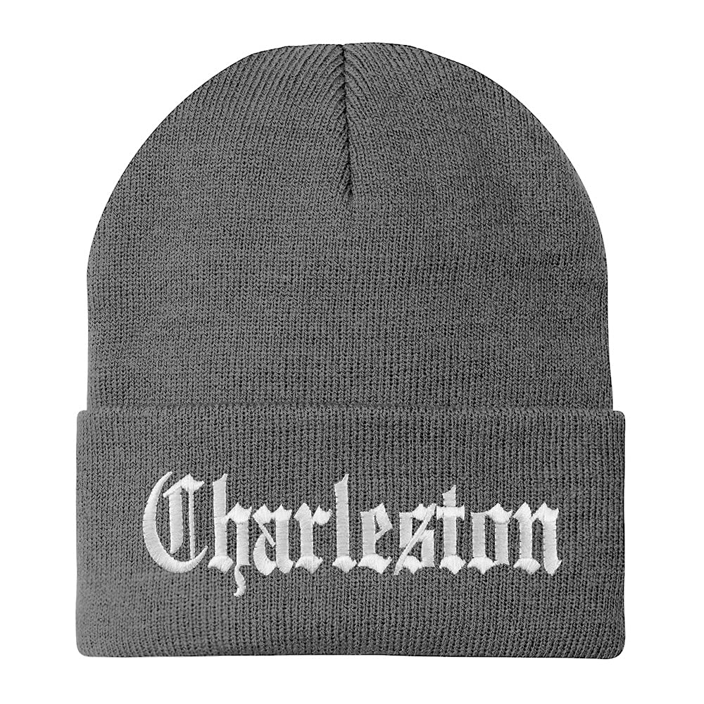Trendy Apparel Shop Charleston Old English Embroidered Long Cuff Beanie
