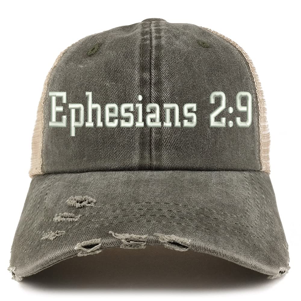 Trendy Apparel Shop Ephesians 2:9 Frayed Bill Trucker Mesh Back Cap
