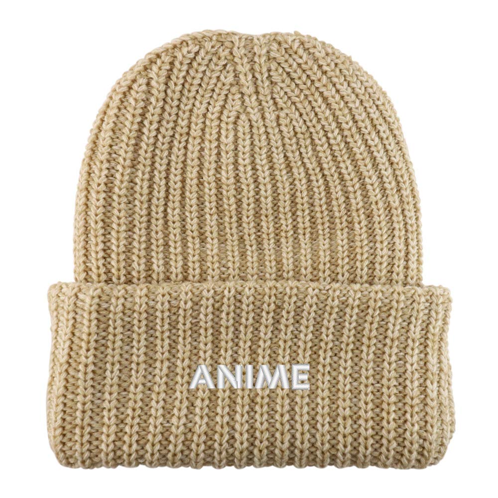 Trendy Apparel Shop Anime Embroidered Long Cuffed Thick Ribbed Knit Beanie