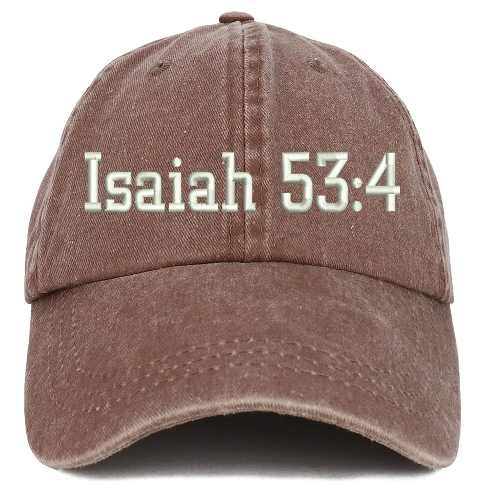 Trendy Apparel Shop Isaiah 53:4 Washed Pigment Dyed Baseball Cap