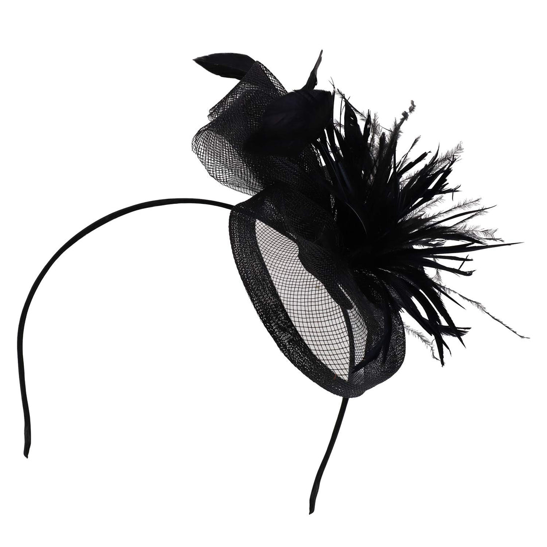 Trendy Apparel Shop Tall Feather Accented Netting Fascinator Headband