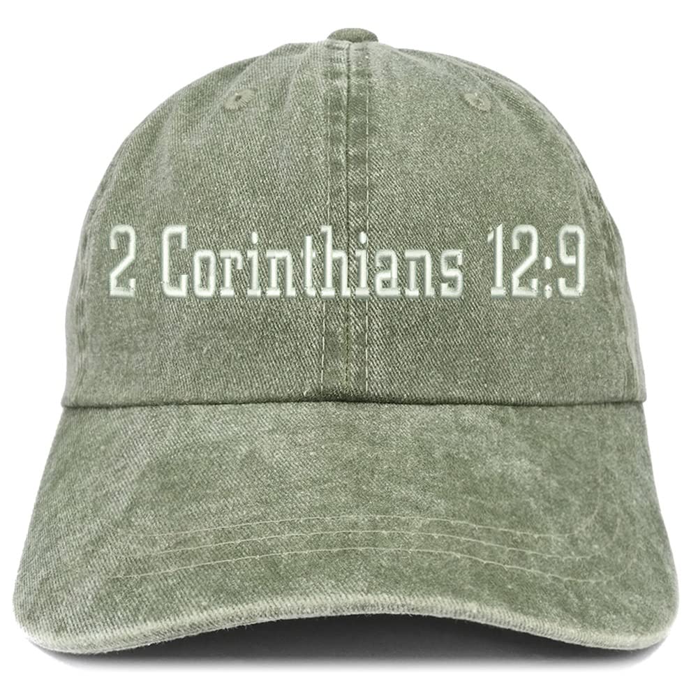 Trendy Apparel Shop 2 Corinthians 12:9 Washed Pigment Dyed Baseball Cap