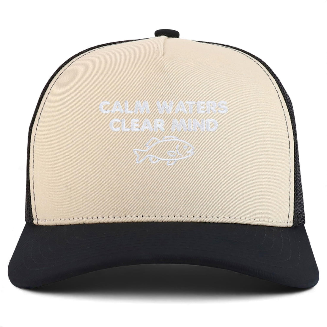 Trendy Apparel Shop Calm Waters Clear Mind Embroidered 5 Panel Snapback Trucker Cap