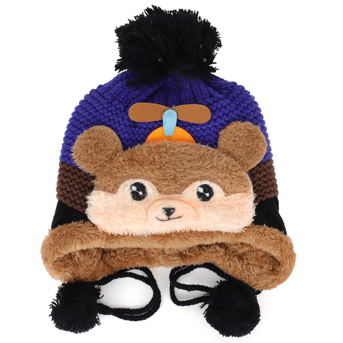 Trendy Apparel Shop Kid's Youth Size Bear Pom Knit Beanie with Tassel