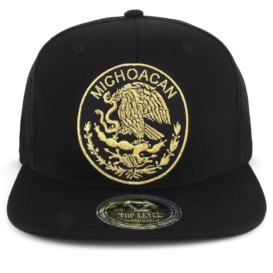 Trendy Apparel Shop City of Mexico Eagle Embroidered Flatbill Trucker Mesh Cap
