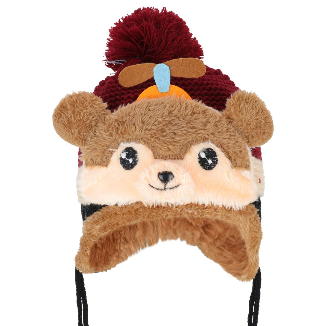 Trendy Apparel Shop Kid's Youth Size Bear Pom Knit Beanie with Tassel