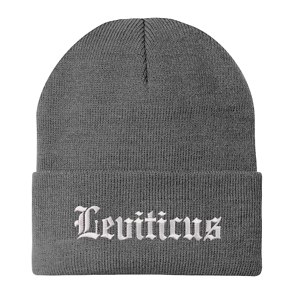 Trendy Apparel Shop Leviticus Old English Embroidered Long Cuff Beanie