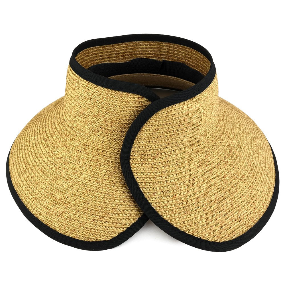 Trendy Apparel Shop Womens UPF 50+ Paper Braid Large Rolled Visor UV Protection Hat