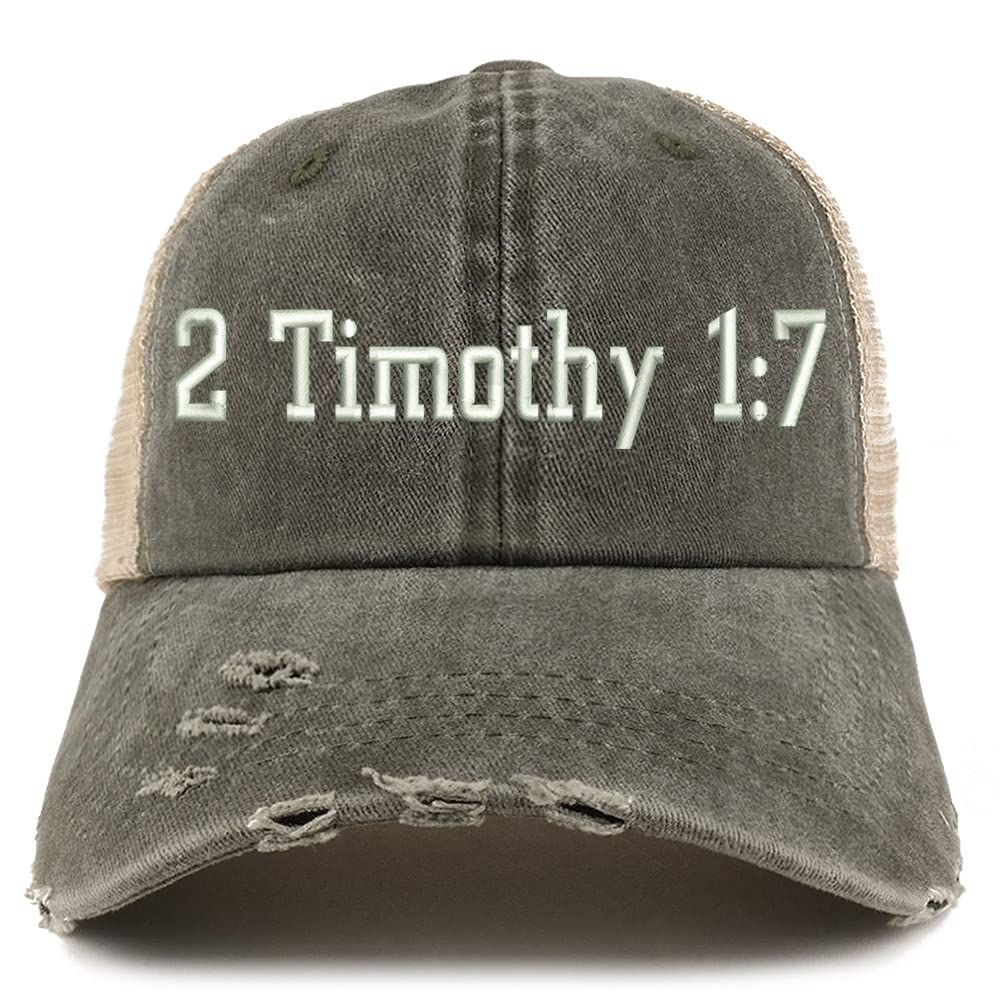 Trendy Apparel Shop 2 Timothy 1: 7 Frayed Bill Trucker Mesh Back Cap