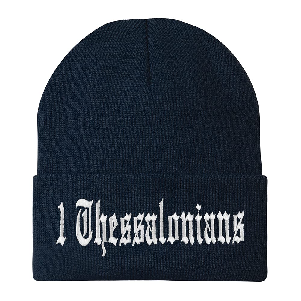 Trendy Apparel Shop 1 Thessalonians Old English Embroidered Long Cuff Beanie