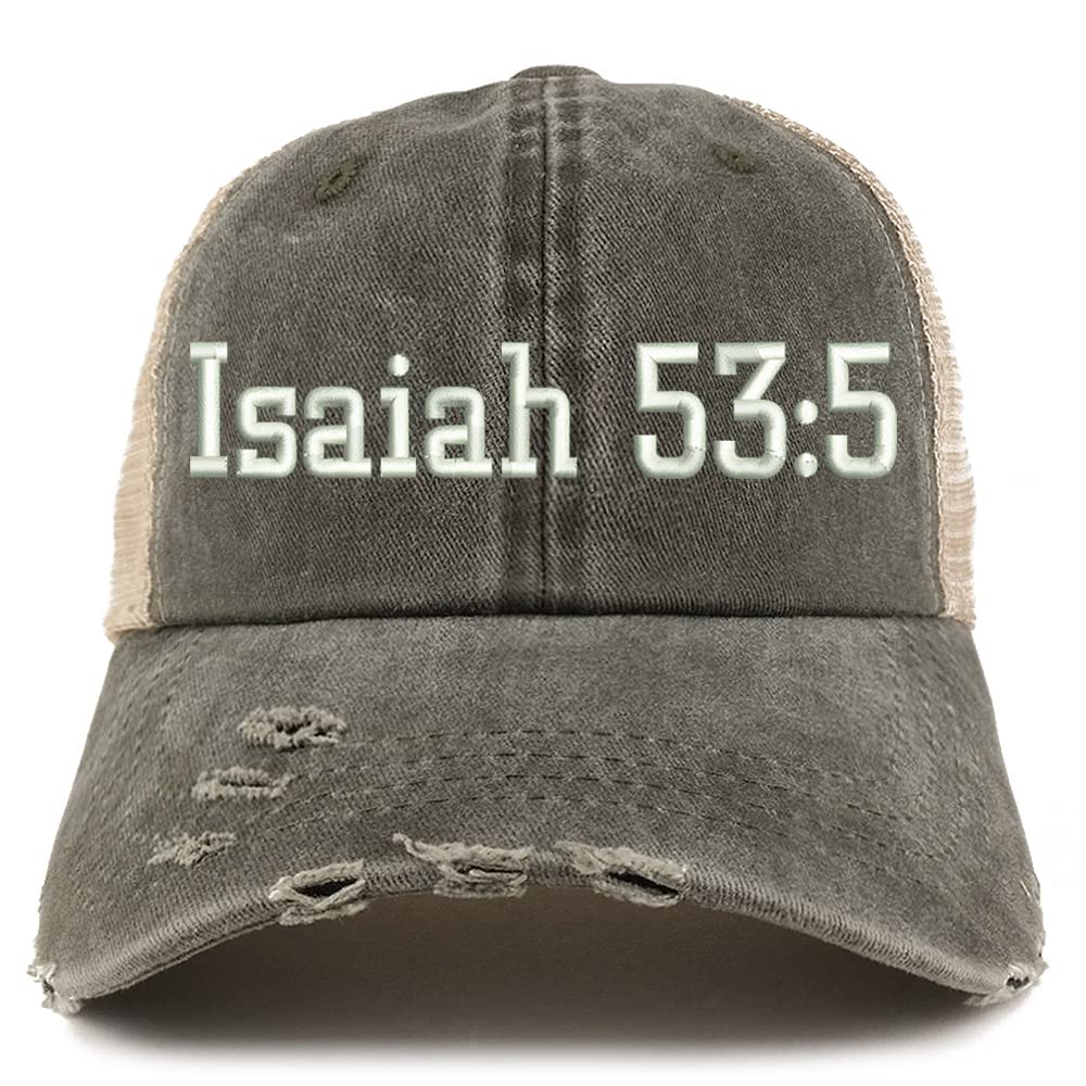 Trendy Apparel Shop Isaiah 53:5 Frayed Bill Trucker Mesh Back Cap
