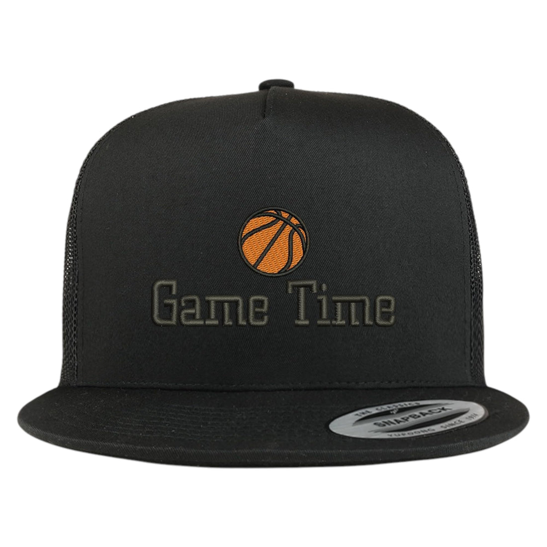 Trendy Apparel Shop Basketball Game Time Embroidered 5 Panel Flatbill Trucker Mesh Cap