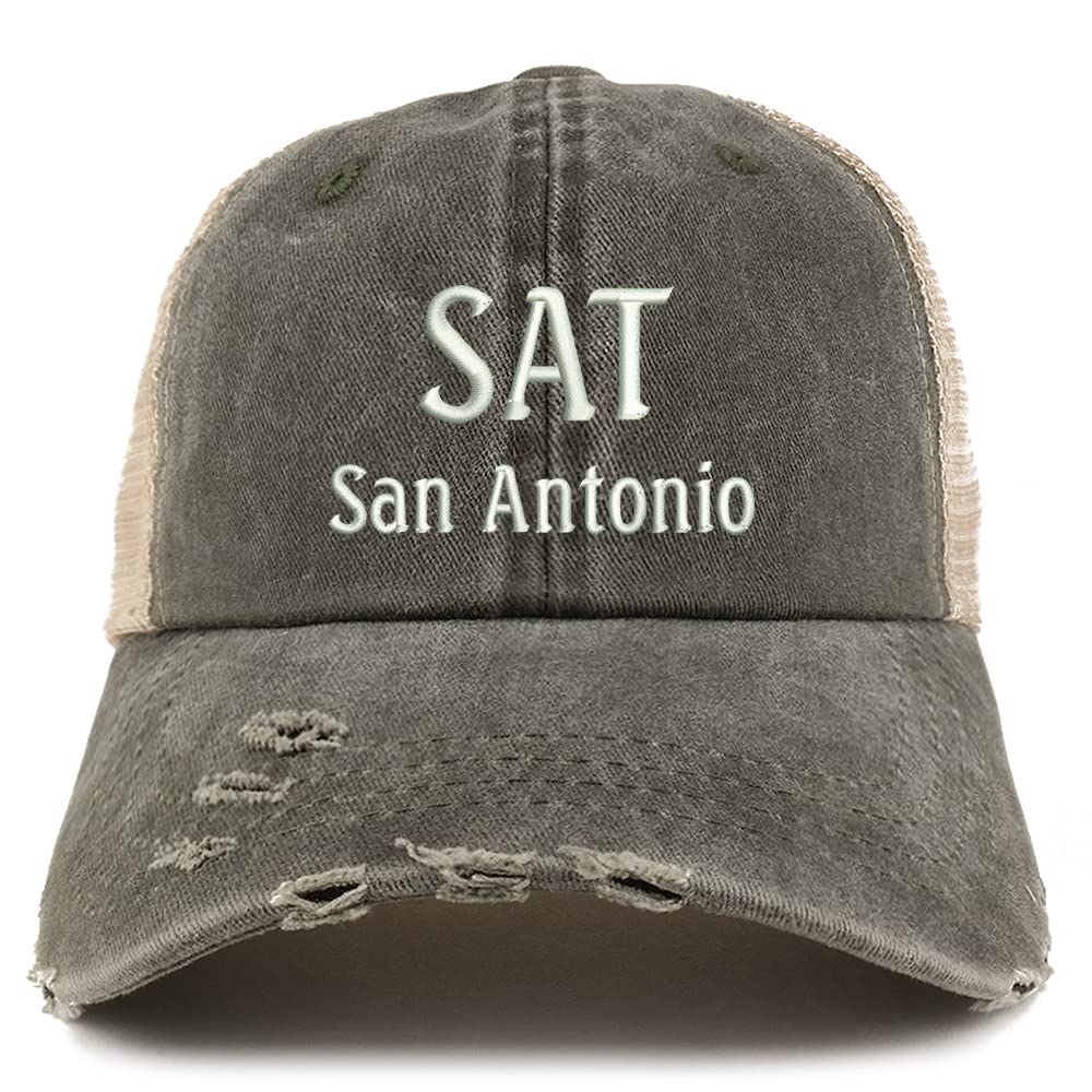 Trendy Apparel Shop SAN San Antonio Embroidered Frayed Bill Trucker Mesh Back Cap