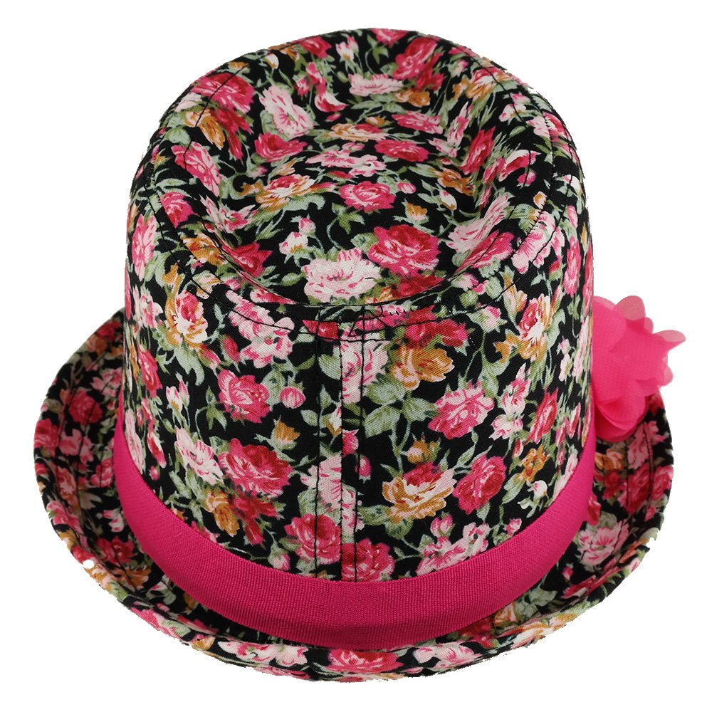 Trendy Apparel Shop Girl's Rose Floral Print Fedora Hat with Flower Hat Band