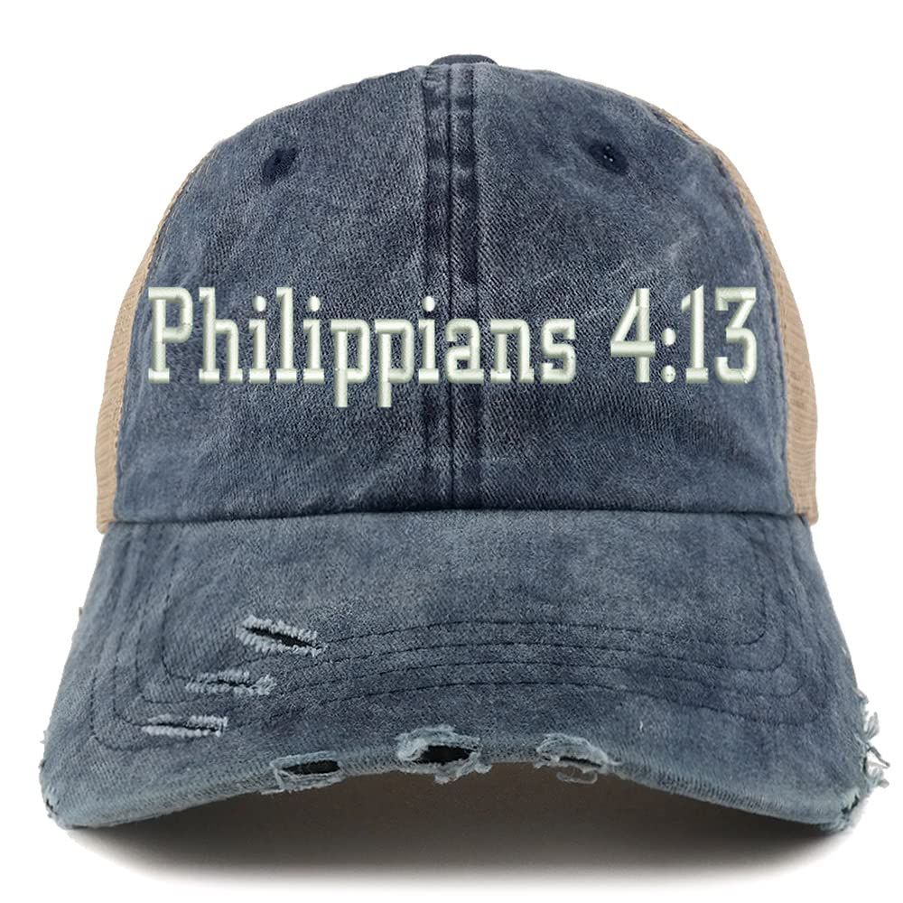 Trendy Apparel Shop Philippians 4:13 Frayed Bill Trucker Mesh Back Cap