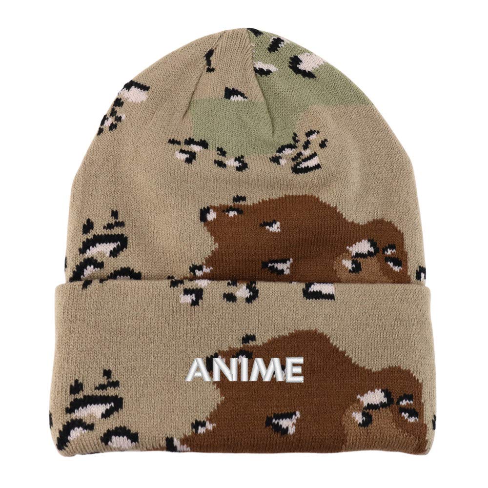 Trendy Apparel Shop Anime Embroidered Made in USA Camo Beanie