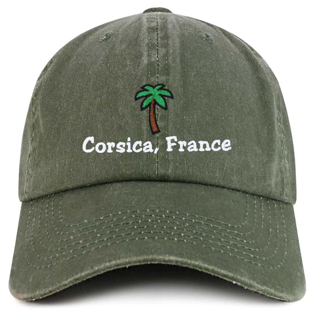 Trendy Apparel Shop Corsica France with Palm Tree Embroidered Pigment Dyed Cotton Baseball Cap