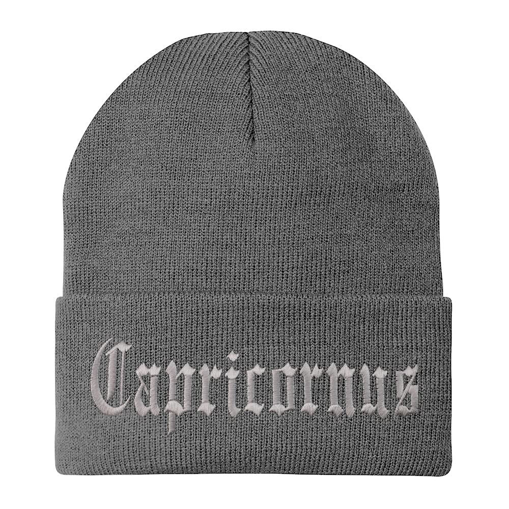 Trendy Apparel Shop Capricornus Old English Embroidered Long Cuff Beanie
