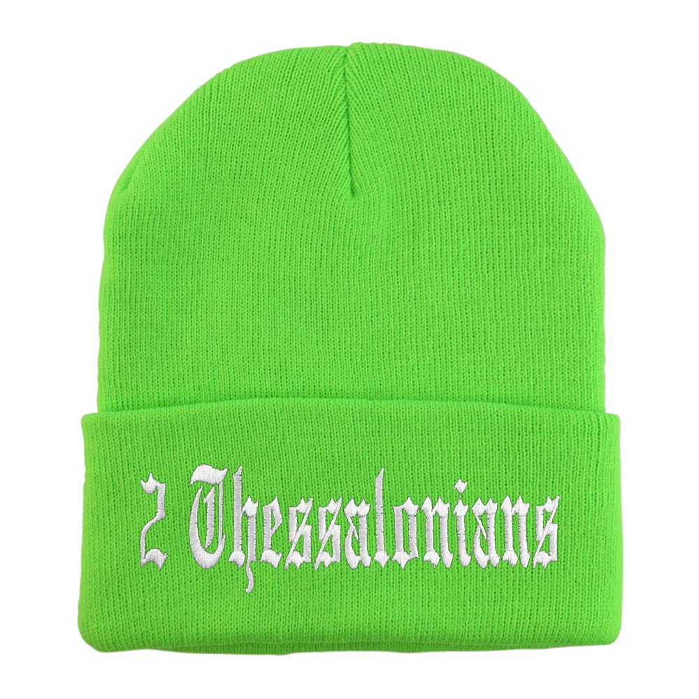 Trendy Apparel Shop 2 Thessalonians Old English Embroidered Long Cuff Beanie