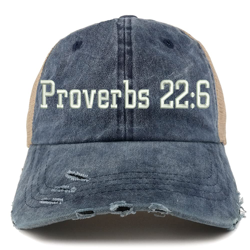 Trendy Apparel Shop Proverbs 22: 6 Frayed Bill Trucker Mesh Back Cap