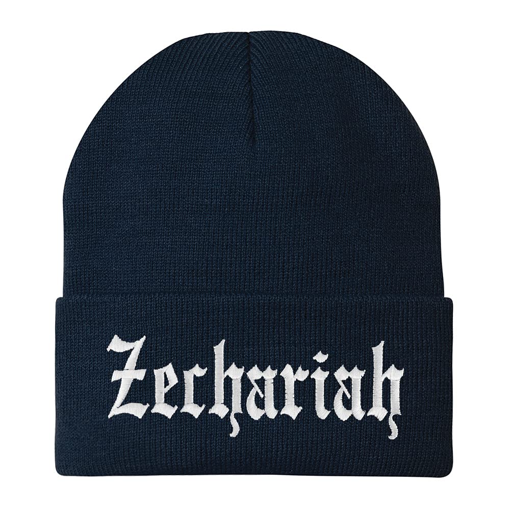 Trendy Apparel Shop Zechariah Old English Embroidered Long Cuff Beanie