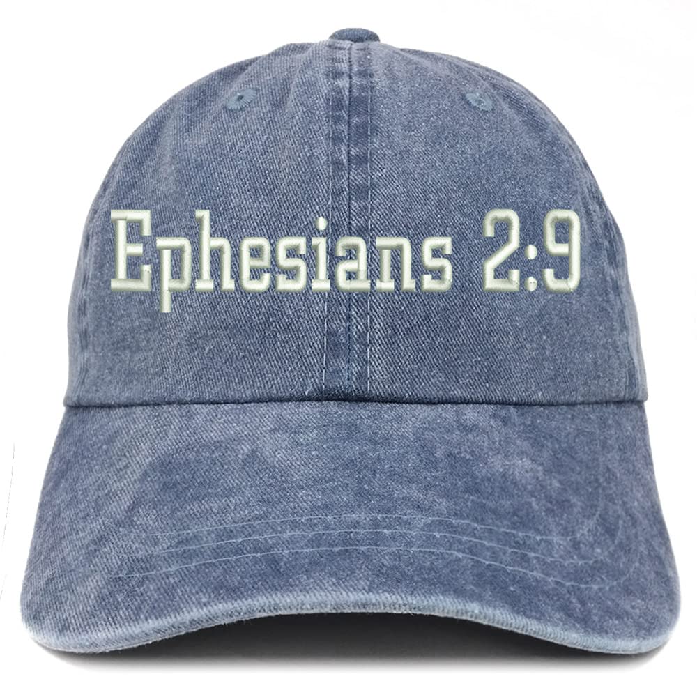 Trendy Apparel Shop Ephesians 2:9 Washed Pigment Dyed Baseball Cap
