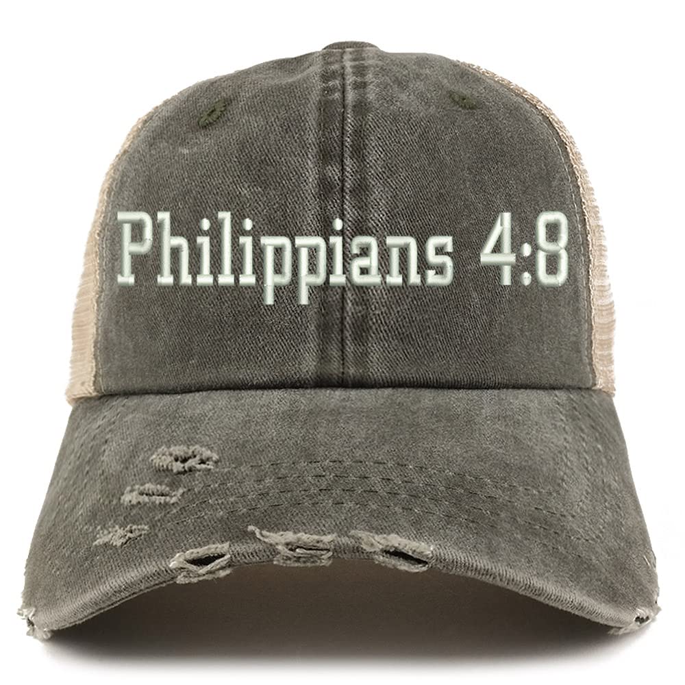 Trendy Apparel Shop Philippians 4:8 Frayed Bill Trucker Mesh Back Cap