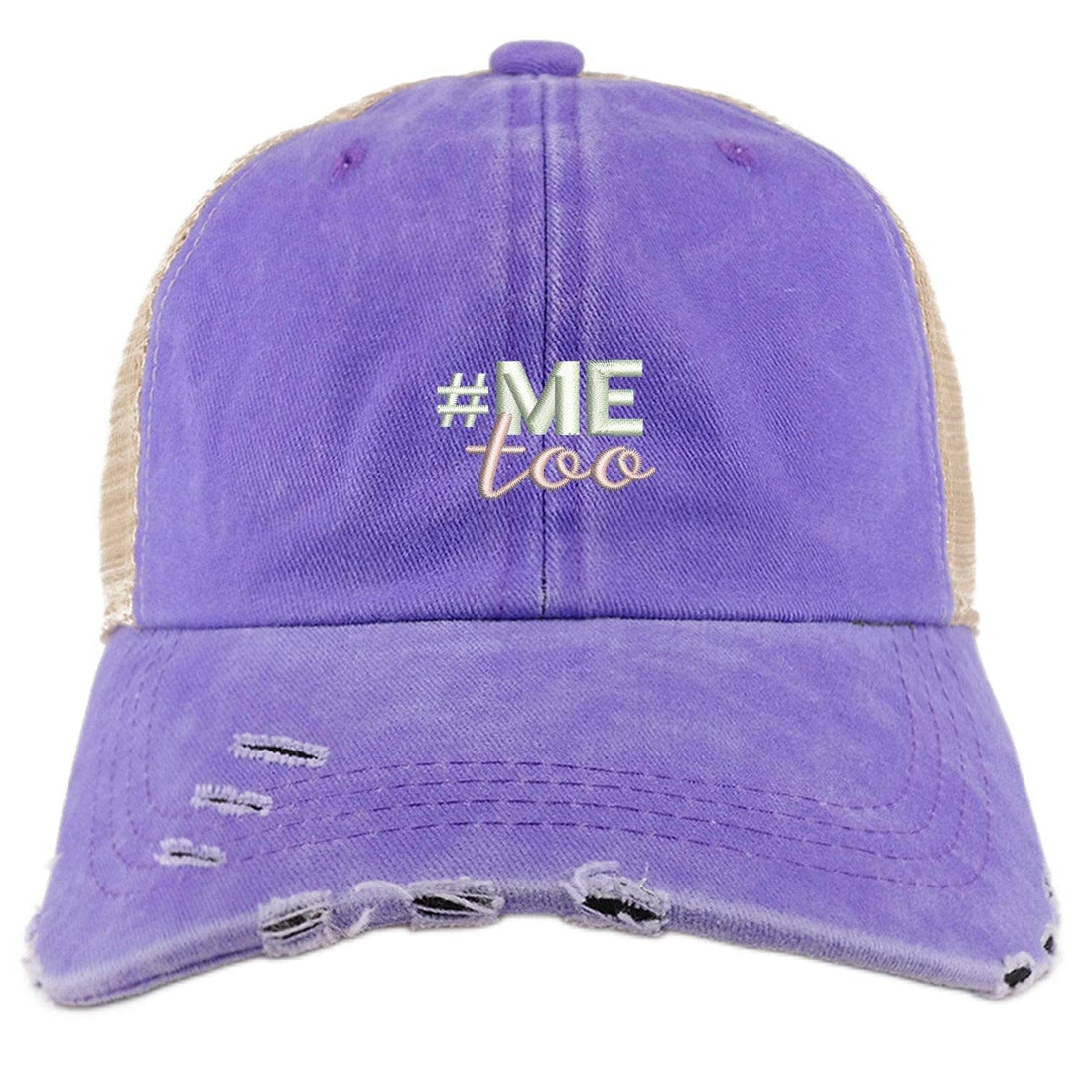 Trendy Apparel Shop #Me Too Movement Embroidered Frayed Bill Trucker Mesh Cap
