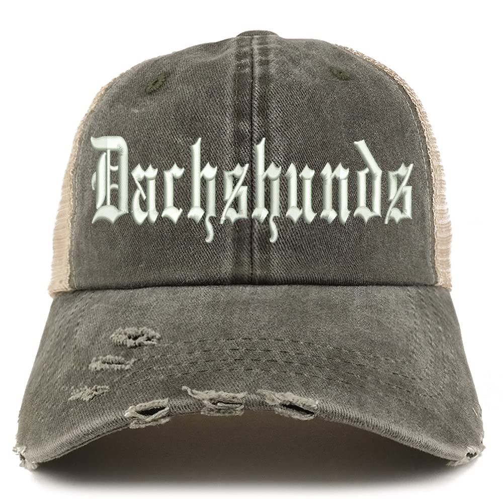 Trendy Apparel Shop Old English Dachshunds Frayed Bill Trucker Mesh Back Cap